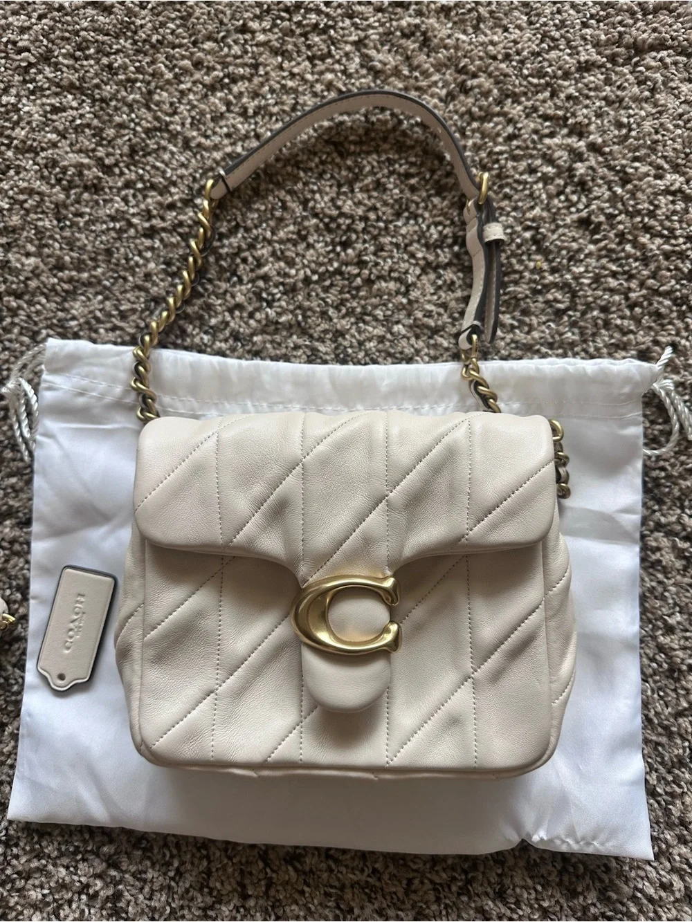 Coach Quilted Leather Shoulder Bag in Chalk